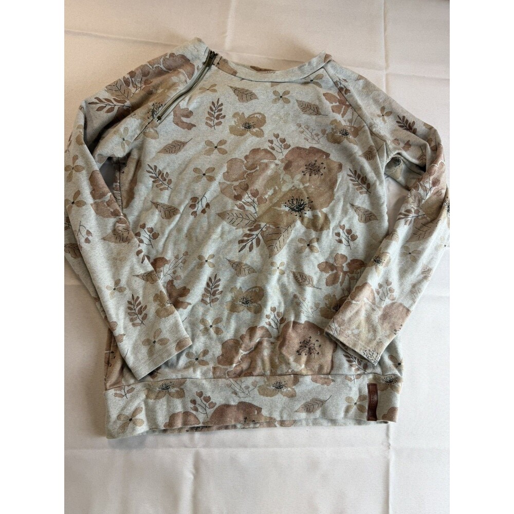 Ampersand Avenue Women's M Pullover Crewneck Hoodie Floral Tan Gray Logo